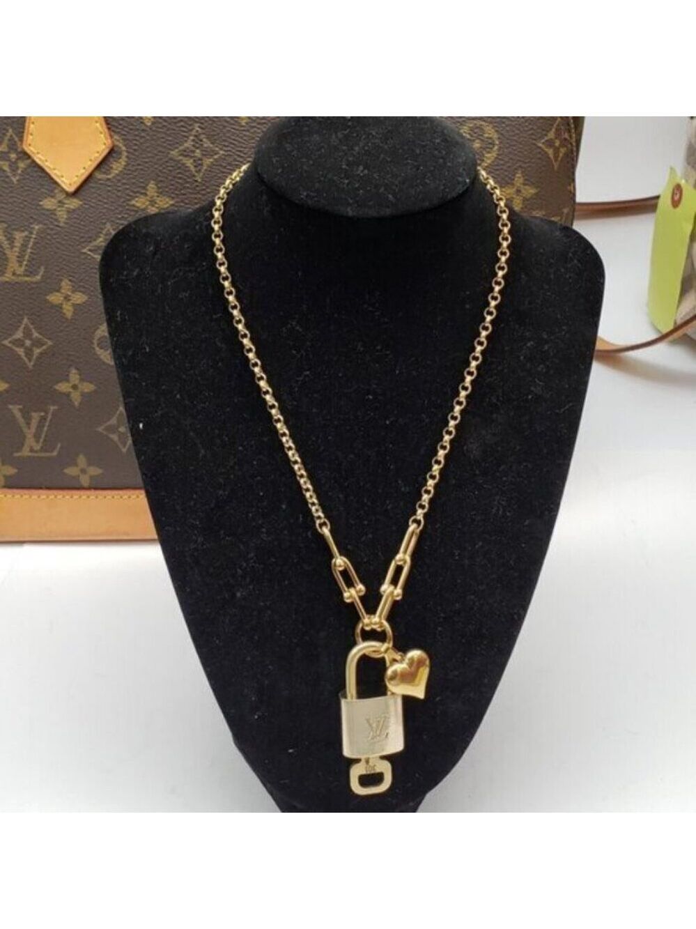 Authentic Louis Vuitton Lock & Key w/ Unbranded Horseshoe Stainless Steel Chain